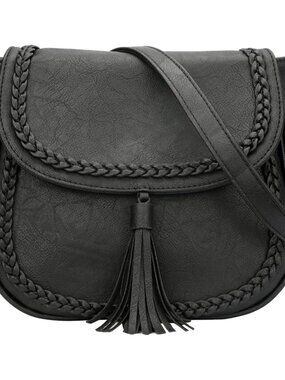 Casual Crossbody Bag for Women, Small Flap Saddle Purses with Tassel